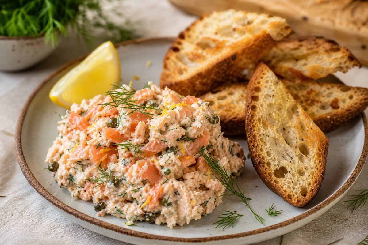 Rillettes rápidas de salmón con limón y eneldo
